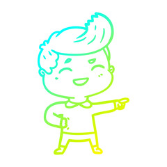 cold gradient line drawing cartoon man laughing and pointing