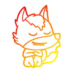 warm gradient line drawing friendly cartoon wolf sitting