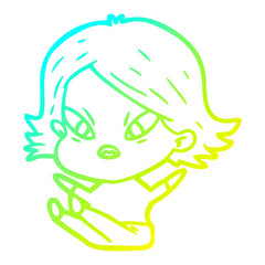 cold gradient line drawing cartoon stressed woman