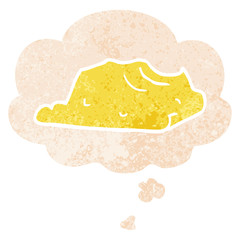 cartoon butter and thought bubble in retro textured style