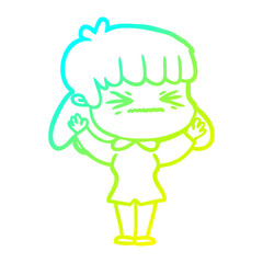 cold gradient line drawing cartoon woman