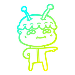 cold gradient line drawing friendly cartoon spaceman pointing