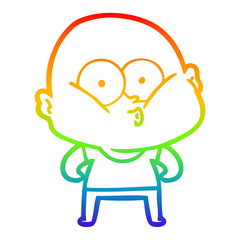 rainbow gradient line drawing cartoon bald man staring