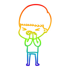 Fototapeta na wymiar rainbow gradient line drawing cartoon stressed man