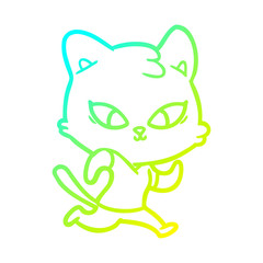 cold gradient line drawing cute cartoon cat