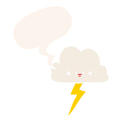 cartoon storm cloud and speech bubble in retro style
