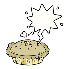 hot cartoon pie fresh out of the oven and speech bubble