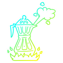 cold gradient line drawing cartoon steaming espresso pot