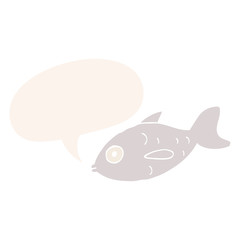cartoon fish and speech bubble in retro style