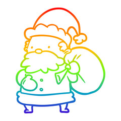 rainbow gradient line drawing santa claus