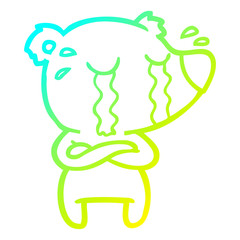 cold gradient line drawing cartoon crying bear
