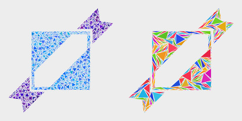 Seal stamp template collage icon of triangle items which have variable sizes and shapes and colors. Geometric abstract vector illustration of seal stamp template.