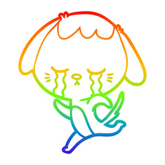 rainbow gradient line drawing cartoon dog crying