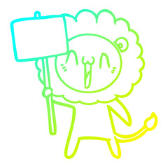 cold gradient line drawing happy cartoon lion