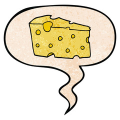 cartoon cheese and speech bubble in retro texture style