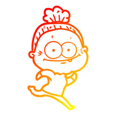 warm gradient line drawing cartoon happy old woman