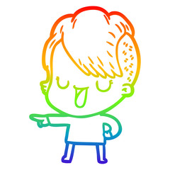 rainbow gradient line drawing cute cartoon girl with hipster haircut