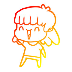 warm gradient line drawing cartoon happy girl