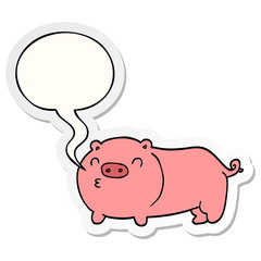 cartoon pig and speech bubble sticker