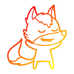 warm gradient line drawing friendly cartoon wolf