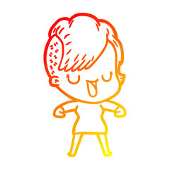 warm gradient line drawing cute cartoon girl with hipster haircut