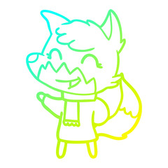 cold gradient line drawing happy cartoon fox