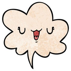 cute happy cartoon face and speech bubble in retro texture style