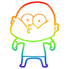 rainbow gradient line drawing cartoon bald man staring