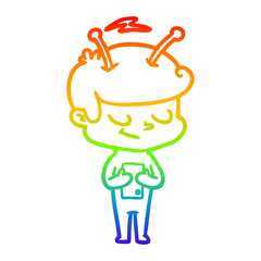 rainbow gradient line drawing friendly cartoon spaceman