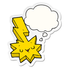 cartoon lightning strike and thought bubble as a printed sticker