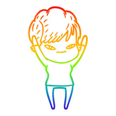 rainbow gradient line drawing cartoon happy woman