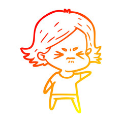 warm gradient line drawing cartoon angry girl