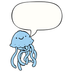 cartoon happy jellyfish and speech bubble