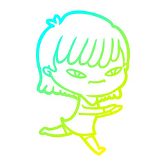 cold gradient line drawing cartoon woman