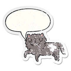 cartoon cat and speech bubble distressed sticker
