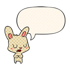 cartoon rabbit talking and speech bubble in comic book style
