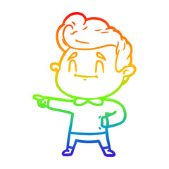 rainbow gradient line drawing happy cartoon man pointing