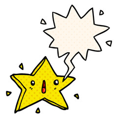 cute cartoon star and speech bubble in comic book style