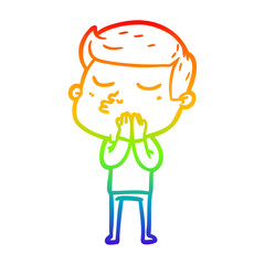 rainbow gradient line drawing cartoon model guy pouting