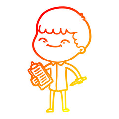 warm gradient line drawing cartoon happy boy