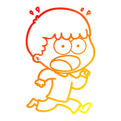 warm gradient line drawing cartoon shocked man running away