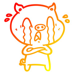 warm gradient line drawing crying pig cartoon