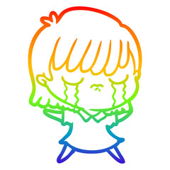 rainbow gradient line drawing cartoon woman crying