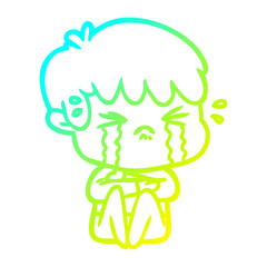 cold gradient line drawing cartoon boy crying