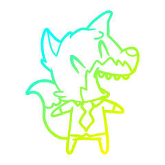 cold gradient line drawing laughing fox in shirt and tie