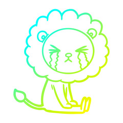 cold gradient line drawing cartoon crying lion