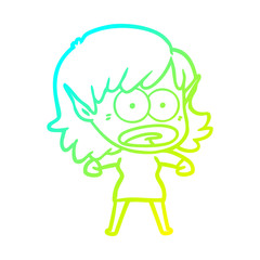 cold gradient line drawing cartoon shocked elf girl