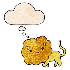 cute cartoon lion and thought bubble in grunge texture pattern style