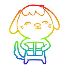 rainbow gradient line drawing happy cartoon dog