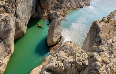 Dangerously steep rock walls in an exciting gorge in the mountains of the Spanish province of...